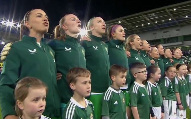 December 5, 2023: Ireland Women’s National Team sings \"Amhrán na bhFiann\" in Belfast\'s Windsor Park ahead of the match against Northern Ireland.\n