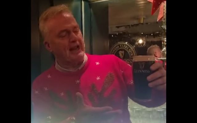 Declan O\'Brien sings \"When a Pint is Poured\" in a Dublin pub ahead of Christmas.
