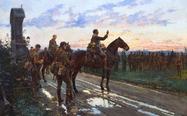 \"The Last General Absolution of the Munsters at Rue du Bois\" by Italian war artist Fortunino Matania. 