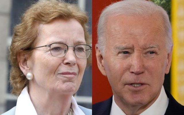 Mary Robinson in 2018, US President Joe Biden in December 2023.