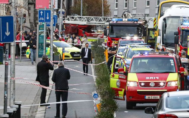 November 23, 2023: An Garda Síochána and emergency services at the scene of the knife attack on Parnell Square East in Dublin.