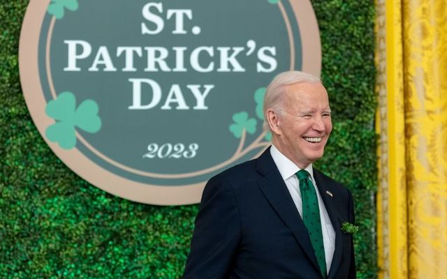 March 17, 2023: US President Joe Biden looks on as the Taoiseach of Ireland Leo Varadkar delivers remarks at a St. Patrick’s Day reception in the East Room of the White House.