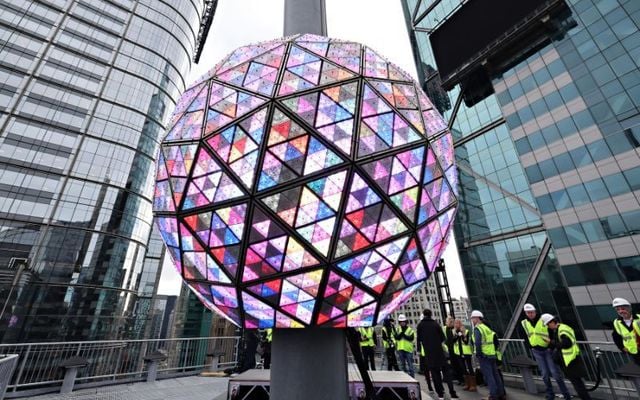 December 30, 2023: A view of the Times Square New Year’s Eve Ball, featuring Waterford Crystal, during the New Year\'s Eve 2024 Ball Test in New York City.