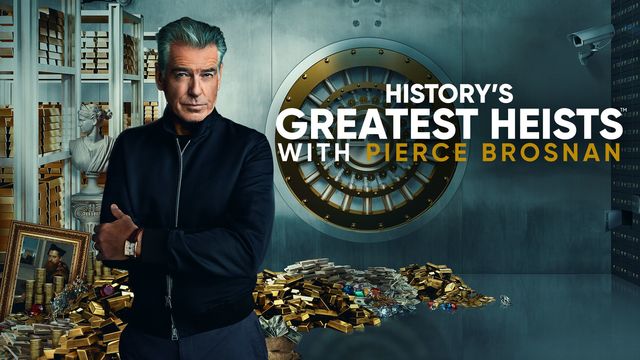 \"History’s Greatest Heists with Pierce Brosnan\" promo shot.