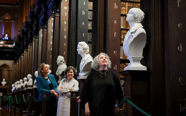 February 1, 2023: The unveiling of the four new statues in the historic Long Room in Trinity College\'s Old Library.