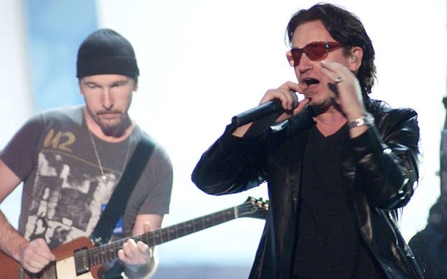 The Edge (left) and Bono of U2 performing on the My VH1 Music Awards in 2000.