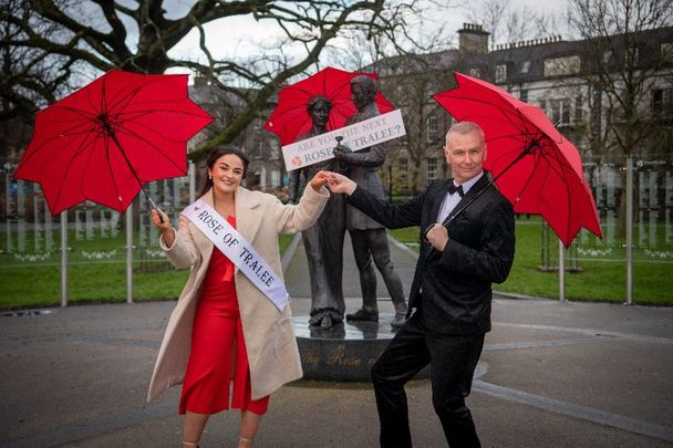 February 14, 2023: 2022 Rose of Tralee Rachel Duffy with RTÉ Rose of Tralee presenter Daithí Ó Sé launching the 2023 International Rose of Tralee Festival.