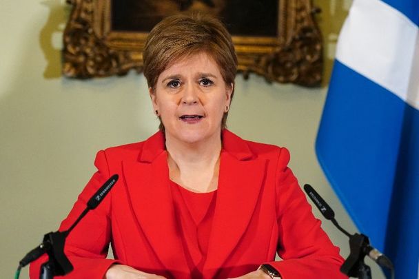 February 15, 2023: Nicola Sturgeon speaking during a press conference at Bute House in Edinburgh where she announced she will stand down as First Minister of Scotland in Edinburgh, United Kingdom. Nicola Sturgeon has resigned after eight years as the leader of the SNP and First Minister Of Scotland, taking over from Alex Salmond in 2014.