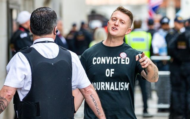 British far-right activist and former leader and founder of English Defence League (EDL), Tommy Robinson, whose real name is Stephen Yaxley-Lennon, arrives at the Old Bailey on July 11, 2019, in London, England. 