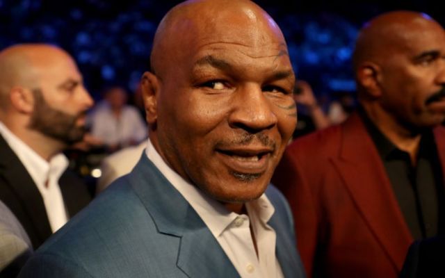  Former boxer Mike Tyson attends the super welterweight boxing match between Floyd Mayweather Jr. and Conor McGregor on August 26, 2017, at T-Mobile Arena in Las Vegas, Nevada. 