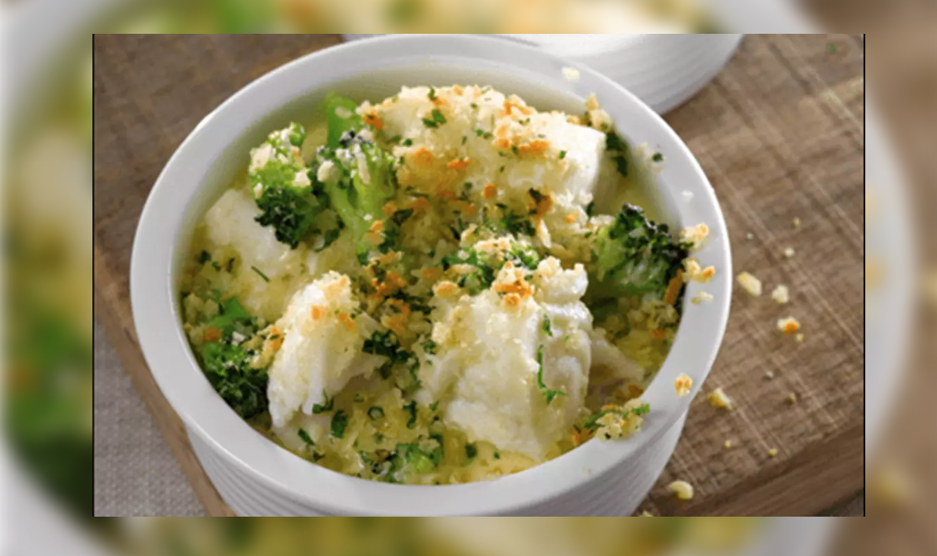 Hake, broccoli and cheddar cheese bake recipe for Ash Wednesday