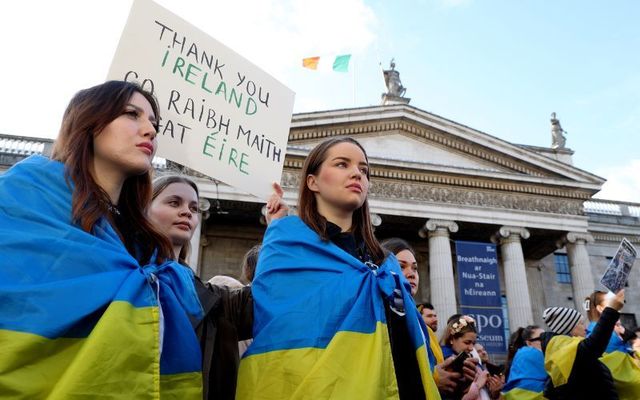 February 24, 2023: Tánaiste Micheál Martin Martin addressed the crows at Dublin\'s GPO to mark one year since Russia\'s invasion of Ukraine. 