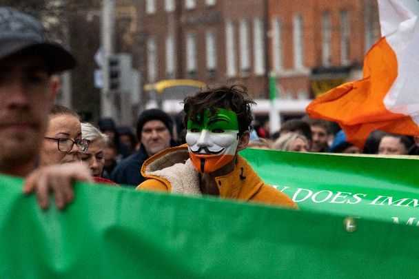 February 4, 2023: An anti-refugee protest in Dublin.