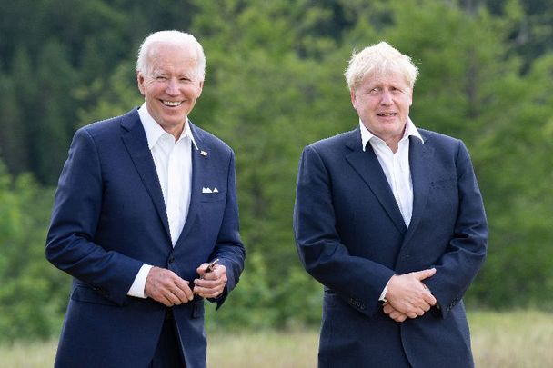 June 26, 2022:  US President Joe Biden and British Prime Minister Boris Johnson pose for the family photo on the first day of the three-day G7 summit at Schloss Elmau near Garmisch-Partenkirchen, Germany. 