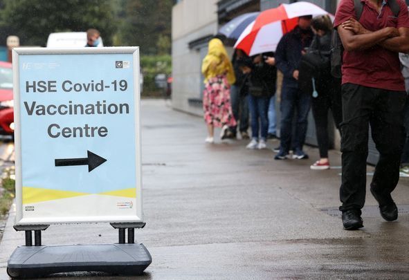 August 6, 2021: People in line at the Croke Park walk-in vaccination centre in Dublin.
