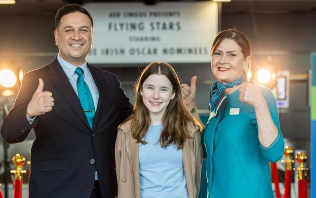 Catherine Clinch, the star of \"The Quiet Girl / An Cailin Ciúin\" walks the Aer Lingus red carpet before heading to Los Angeles for the Oscars.