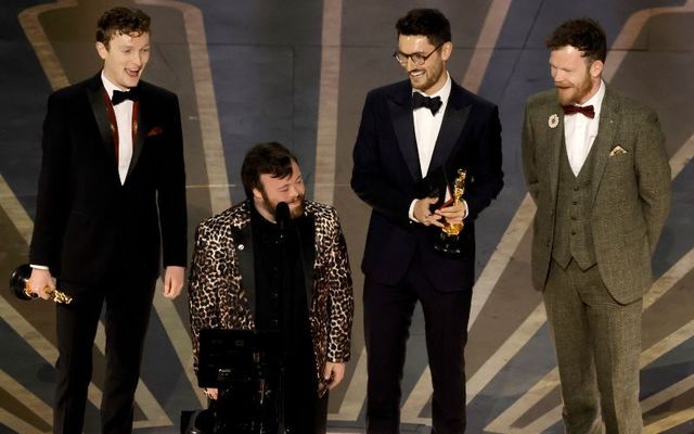 Ross White, James Martin, Tom Berkeley, and Seamus O\'Hara accept the Best Live Action Short Film award for \"An Irish Goodbye\" onstage during the 95th Annual Academy Awards at Dolby Theatre on March 12, 2023, in Hollywood, California.
