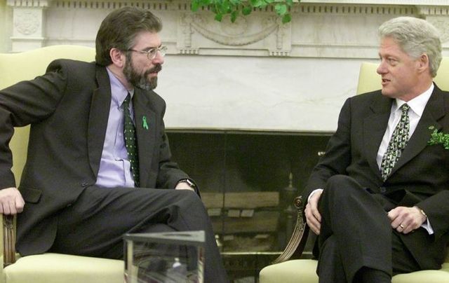 Gerry Adams meets Bill Clinton in the White House on St. Patrick\'s Day in 2000. 