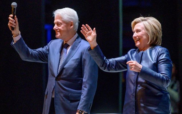 April 11, 2019: Former President of the United States Bill Clinton with his wife, former Secretary of State and presidential candidate Hillary Clinton on stage during \"An Evening With The Clintons\" at Beacon Theatre in New York City.