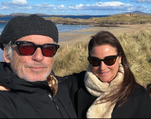 Pierce Brosnan and his wife Keely Shaye Brosnan on Mullaghderg Beach in Donegal soaking in the Wild Atlantic Way. 