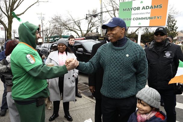 Mayor Eric Adams at the 2023 Queens County St. Patrick’s Day parade in the Rockaways.