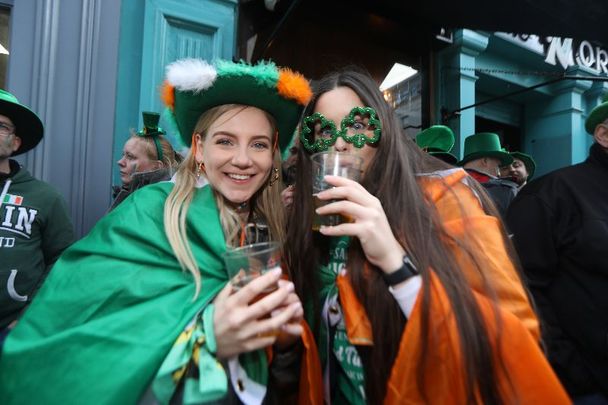 March 17, 2022: People in Dublin City on St. Patrick\'s Day.