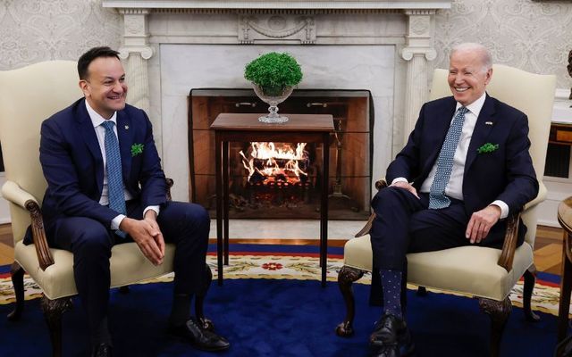 March 17, 2023: US President Joe Biden and Taoiseach Leo Varadkar speak in the Oval Office of the White House in Washington, DC. Biden and Varadkar will take part in a series of St. Patrick’s Day Celebrations at the White House and the U.S. Capitol.