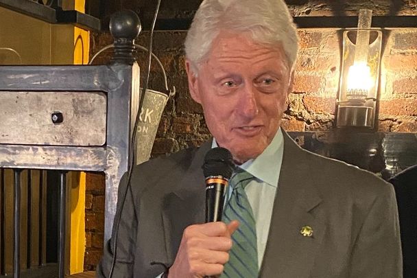 March 18, 2023: Former US President Bill Clinton at The Wheeltapper Pub in New York City.