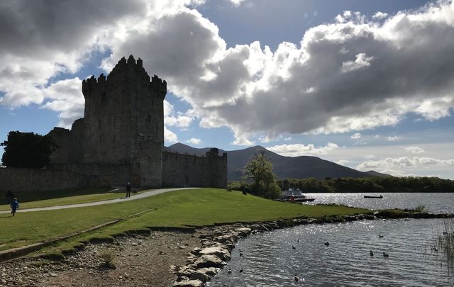 Ross Castle is located at an inlet of Lough Leane, likely built by Irish chieftain O’Donoghue Mór in the fifteenth century. Learn more about this castle, and legends, located in Killarney, County Kerry, Ireland at Heritage Ireland. Photo by Jannet L. Walsh, taken in 2018.