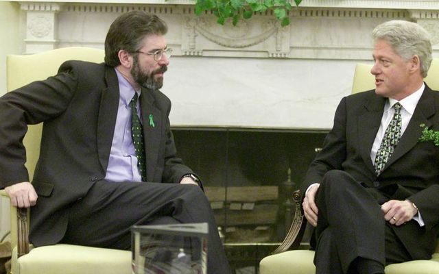 March 17, 2000: US President Bill Clinton meets with Sinn Fein leader Gerry Adams in the Oval Office of the White House in Washington D.C.