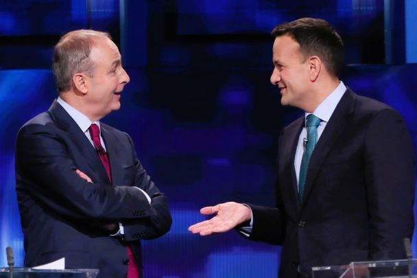 February 4, 2020: Micheal Martin and Leo Varadkar during the final televised leaders\' debate ahead of Ireland\'s 2020 General Election.