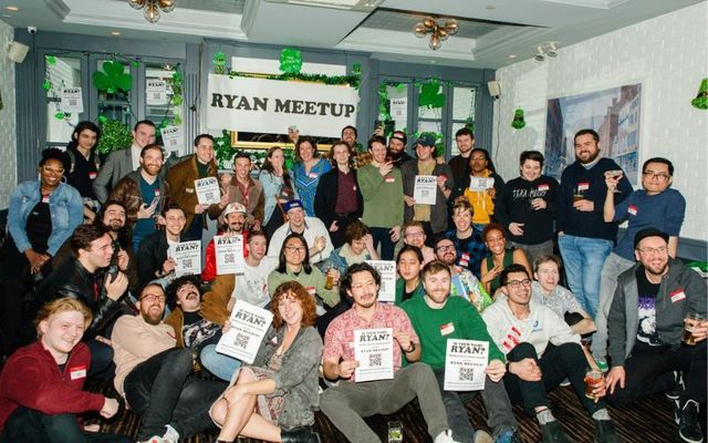 March 26, 2023: Ryans descend upon Ryan Maguire\'s in New York City for the viral \'Ryan Meetup.\'