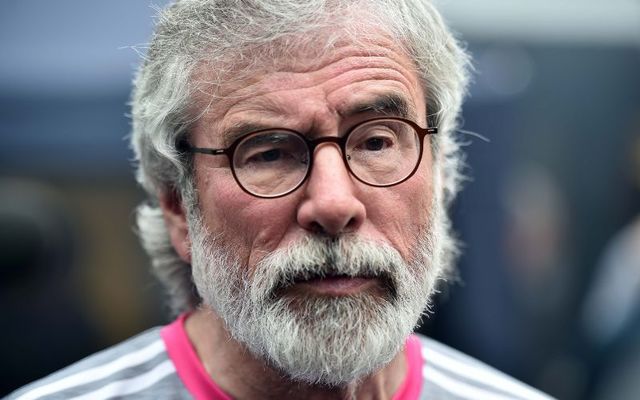 August 10, 2019: Gerry Adams holds a press conference as he visits a community centre in the New Lodge area in Belfast, Northern Ireland.