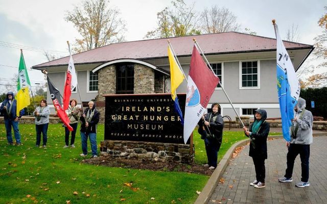 Demonstraters protesting the closure of Ireland\'s Great Hunger Museum.