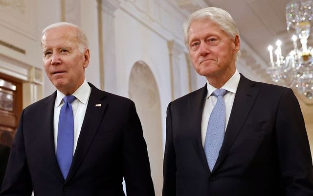 February 2, 2023: President Joe Biden and former President Bill Clinton walk into the East Room for an event to mark the 30th anniversary of the Family and Medical Leave Act at the White House in Washington, DC. 