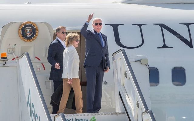 April 14, 2023: US President Joe Biden arrives on Air Force One at Ireland West Airport in Co Mayo.