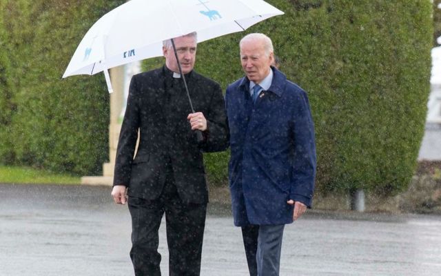 April 14, 2023: US President Joe Biden with Fr. Richard Gibbons at Knock Shrine in Co Mayo.