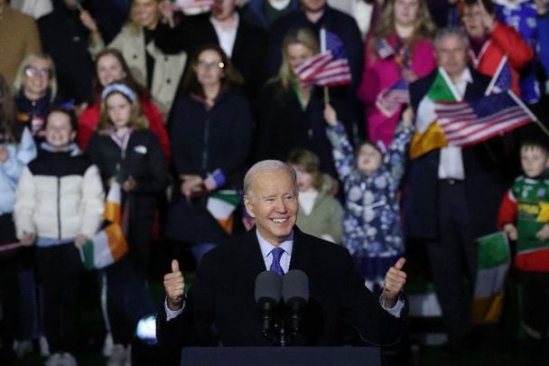 April 14, 2023: US President Joe Biden speaking in Ballina, Co Mayo.