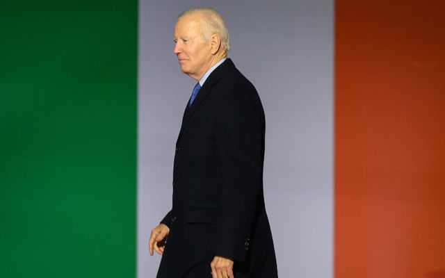 April 14, 2023: US President Joe Biden walks from the stage after addressing the crowd during a celebration event at St Muredach\'s Cathedral in Ballina, Co Mayo.