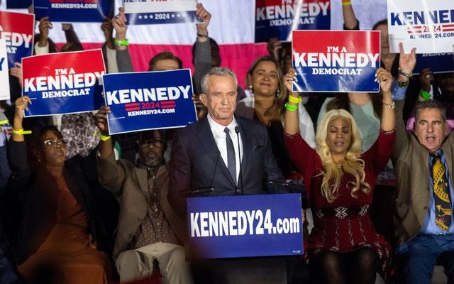 Robert F. Kennedy Jr. officially announces his candidacy for President on April 19, 2023, in Boston, Massachusetts