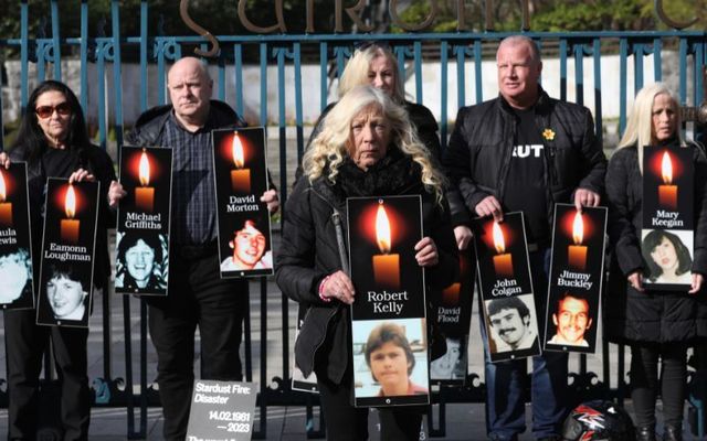 April 25, 2023: Relatives of the Stardust disaster\'s victims in the Garden of Remembrance in Dublin before going to the first day of the Stardust Inquest.