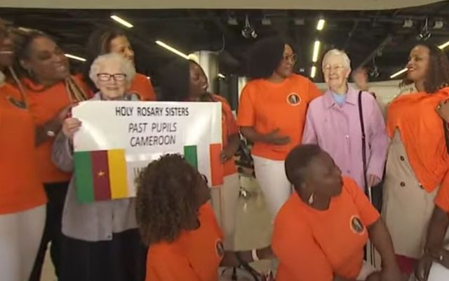 April 26, 2023: Former students of Our Lady of Lourdes Secondary School for girls in Mankon, Cameroon reunite with their former teachers at Dublin Airport.