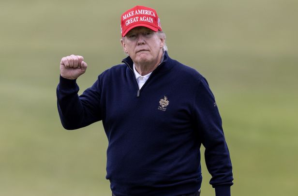 Former U.S. President Donald Trump during a round of golf at his Turnberry course on May 2, 2023 in Turnberry, Scotland.