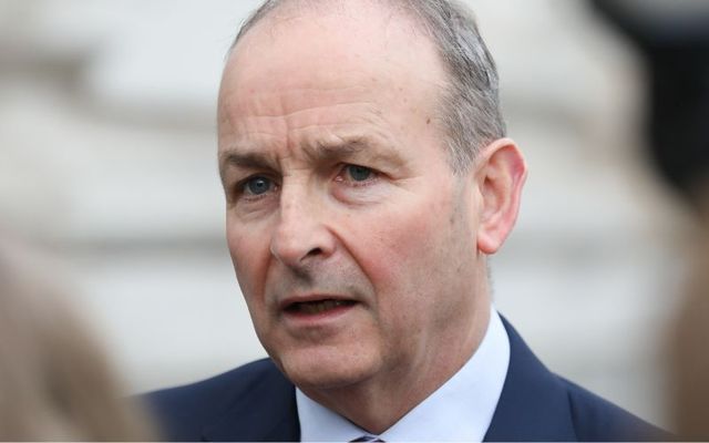 February 21, 2023: Tánaiste and Foreign Affairs Minister Micheál Martin speaking to the media before entering Government Buildings for a meeting of the Cabinet. 