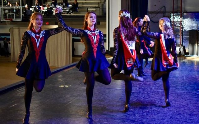 Irish dancers compete at a Collegiate Irish Dance Association event.