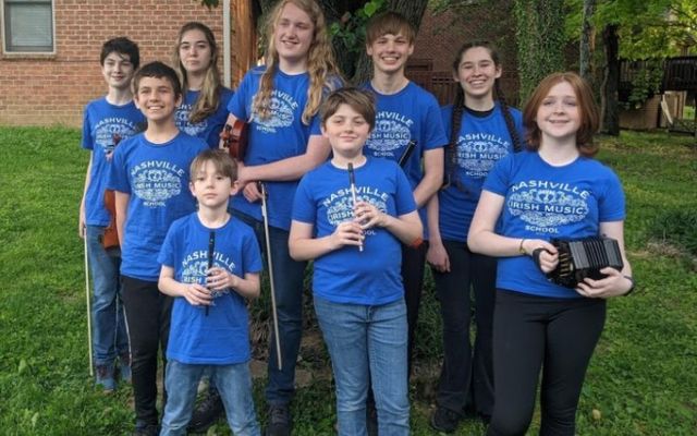 Nashville Irish Music School Midwest FLEADH participants. Back Row (L to R): Loki Bunn, Elora Bunn, Jackson Cantrell, AJ Korbel, Kaelen Korbel.  Front Row (L to R): Caohdan Korbel, Ulysses Bunn, Atticus Bunn, Allison Hill.