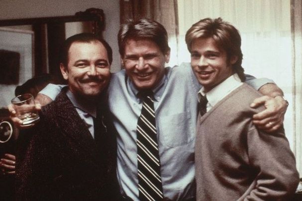 Ruben Blades, Harrison Ford, and Brad Pitt, stars of the 1997 film \"The Devil\'s Own.\"