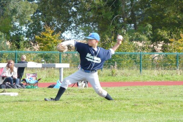 Adam Macko pitching for the Greystones Mariners in 2012.