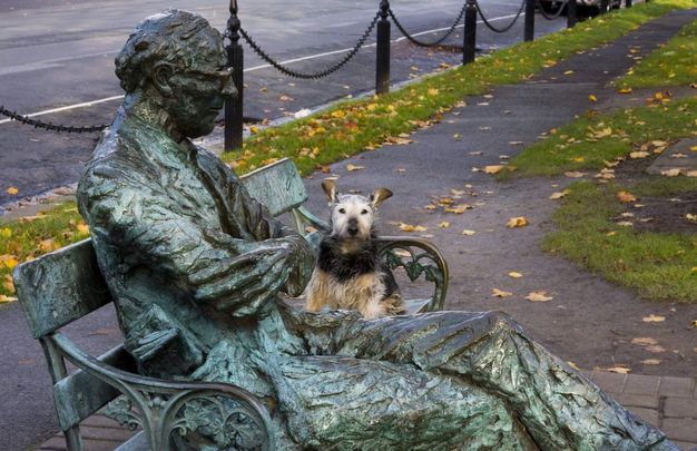 A statue of the Irish poet Patrick Kavanagh on the Grand Canal in Dublin.
