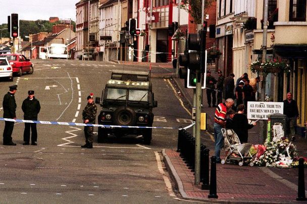 August 19, 1998: British army and police at the scene in Omagh Town where a bomb was exploded by the Real IRA on August 15.